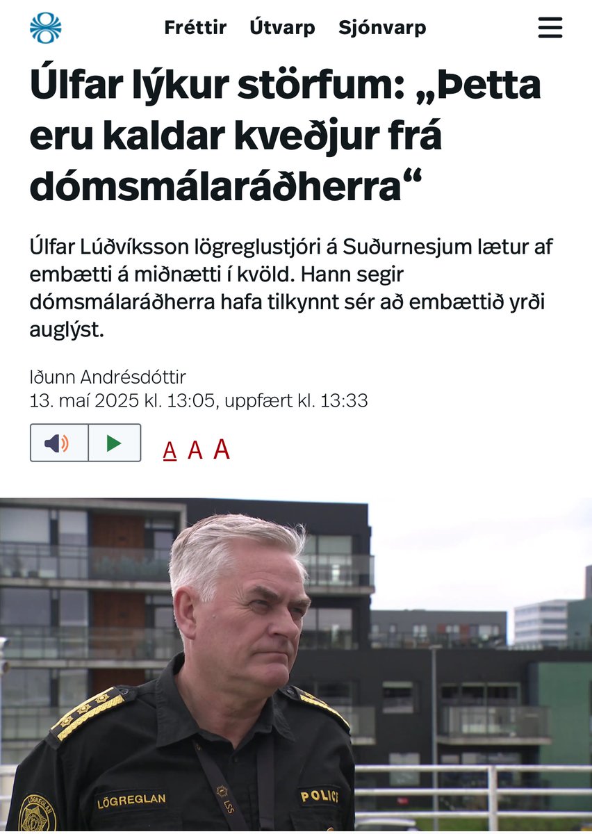 Sigmundur Davíð (@sigmundurdavid) on Twitter photo Þetta eru afleitar fréttir en að undanförnu hafði verið talað um það í stjórnkerfinu að til þessa gæti komið.
Þar var ástæðan talin sú að Úlfar hefði verið of hreinskilinn um stöðuna í útlendingamálum og skipulagðri glæpastarfsemi og sjálfur ákveðið að gera ráðstafanir til að Þetta eru afleitar fréttir en að undanförnu hafði verið talað um það í stjórnkerfinu að til þessa gæti komið.
Þar var ástæðan talin sú að Úlfar hefði verið of hreinskilinn um stöðuna í útlendingamálum og skipulagðri glæpastarfsemi og sjálfur ákveðið að gera ráðstafanir til að