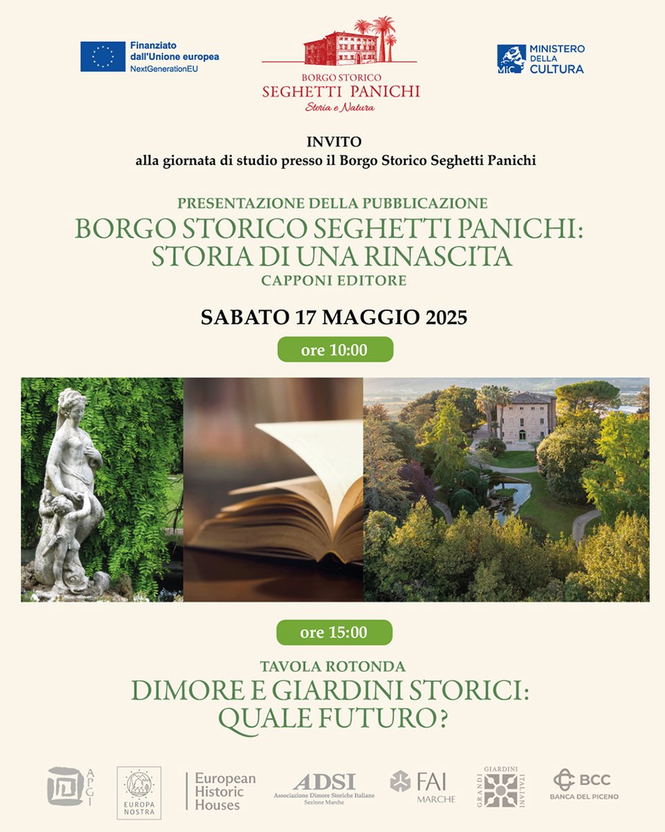 🗓️Sabato 17 maggio | 10:00 

📍Borgo Storico Seghetti Panichi ospiterà una giornata di studio con: 
🔸conferenza stampa per la presentazione della pubblicazione “Storia di una Rinascita”
🔸tavola rotonda “Dimore e Giardini Storici: Quale Futuro?”

Diretta: youtube.com/live/1RWER3r6B…
