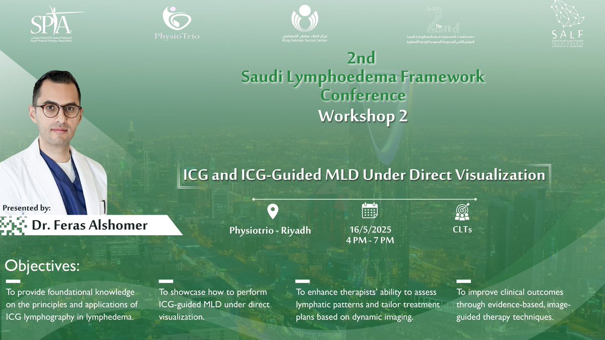 Saudi Arabia Lymphoedema Framework (SALF) (@saudilymph) on Twitter photo As part of the 2nd Saudi Lymphoedema Framework Conference, we are proud to host:
Workshop 2: “ICG & ICG-Guided MLD Under Direct Visualization”
🗓️ May 16, 2025 | 🕐 1–4 PM
📍 Physiotrio, Riyadh
🎙️ Dr. Feras Alshomer <a href="/feras_shomer/">feras alshomer</a>
👥 Audience: Certified Lymphedema Therapists As part of the 2nd Saudi Lymphoedema Framework Conference, we are proud to host:
Workshop 2: “ICG & ICG-Guided MLD Under Direct Visualization”
🗓️ May 16, 2025 | 🕐 1–4 PM
📍 Physiotrio, Riyadh
🎙️ Dr. Feras Alshomer <a href="/feras_shomer/">feras alshomer</a>
👥 Audience: Certified Lymphedema Therapists