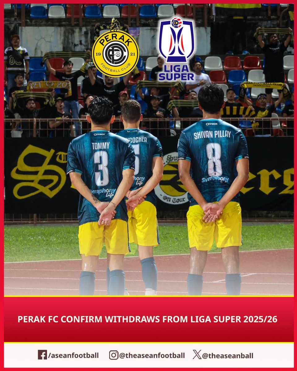 theaseanball's tweet photo. ๐ฒ๐พAfter Sri Pahang's exit, Perak FC will also not be participating in next season's Malaysia Super League. โฝ
Club chairman Datuk Seri Azim Zabidi confirmed that the team did not submit an application for a national license due to financial.
#PerakFC https://t.co/rLgWfBAYwY