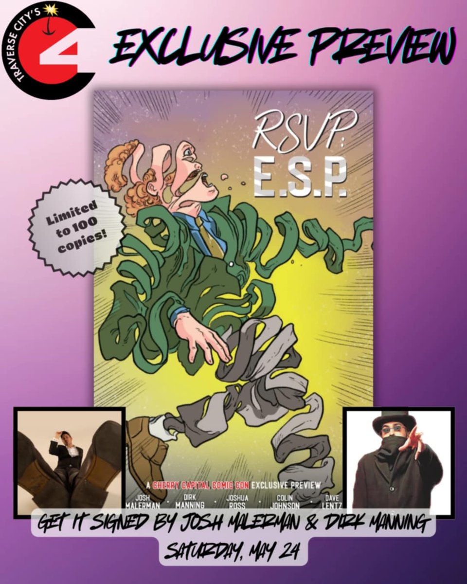 Dirk Manning (@dirkmanning) on Twitter photo I'm excited to announce that Cherry Capital Comic Con in Traverse City, MI has joined forces with me, Josh Malerman, and <a href="/SourcePtPress/">Source Point Press</a> to offer a convention exclusive limited edition preview comic of RSVP: E.S.P. C'mon out to the show, secure a copy, and get it signed by us! I'm excited to announce that Cherry Capital Comic Con in Traverse City, MI has joined forces with me, Josh Malerman, and <a href="/SourcePtPress/">Source Point Press</a> to offer a convention exclusive limited edition preview comic of RSVP: E.S.P. C'mon out to the show, secure a copy, and get it signed by us!