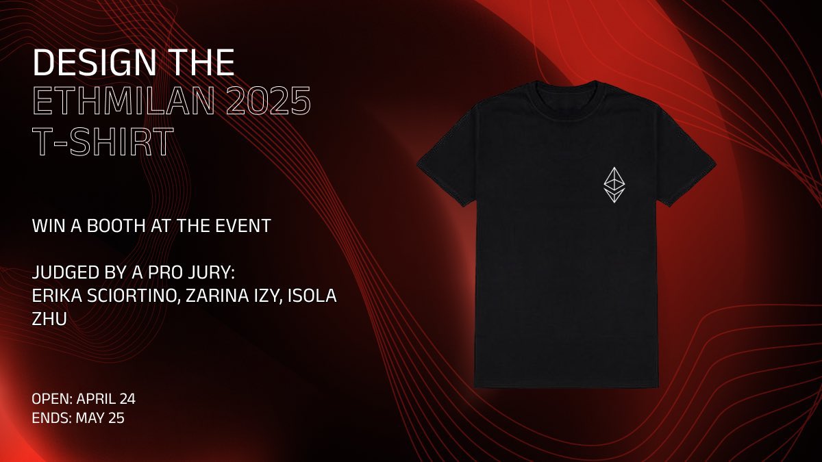 wovlabs_com's tweet image. The @eth_milano 2025 Design Contest is live until May 25! 🔥
We’re inviting artists and designers from around the world to create the official limited-edition t-shirt for Italy’s leading blockchain conference.
The winning design will:
• Be printed + distributed at ETHMilan…