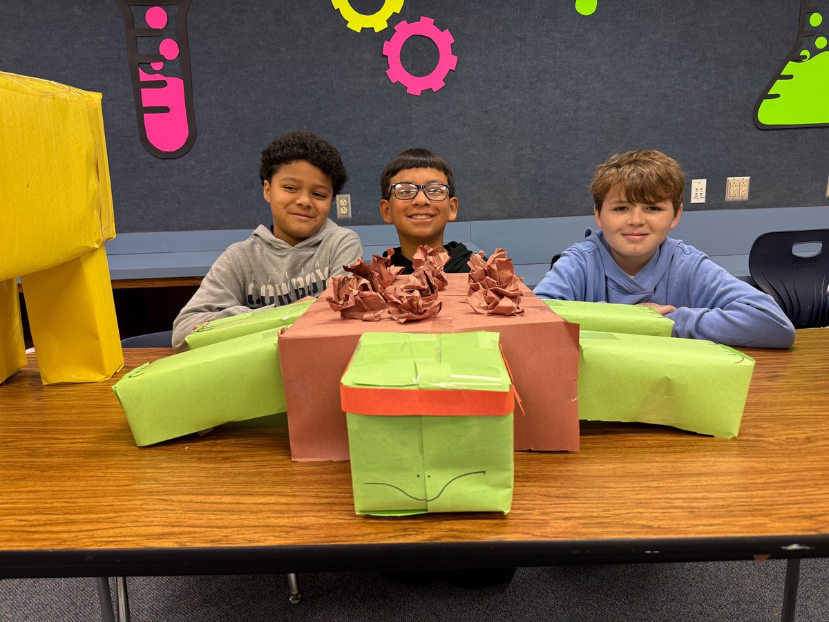 Mrs. Rasberry’s class wrapped up their volume unit with a creative twist—building animals out of boxes and calculating their volume. The classroom became a zoo where students, other classes, and even parents toured the exhibits and practiced measuring volume.