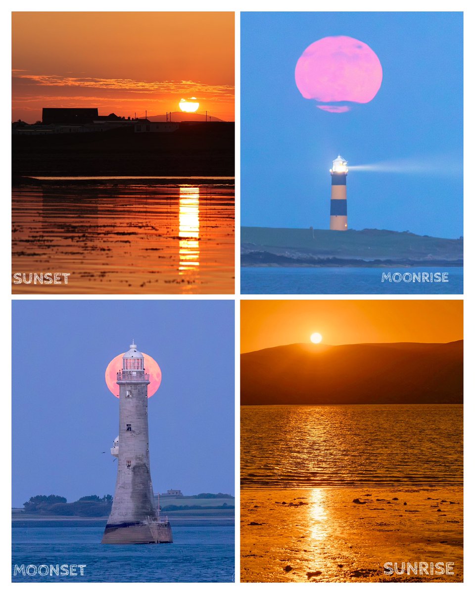 Chasing the sun and the moon yesterday evening and this morning. Sunset and moonrise from Minerstown Beach, Co. Down, moonset from Cranfield Beach, Co. Down and sunrise from Omeath, Co. Louth.
