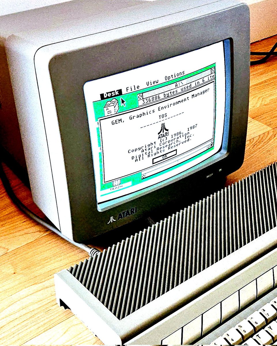 GEM: a Macintosh-like graphical interface for the Atari ST.
The little green desktop has become emblematic of the Computer Golden Age, just like the blue desktop of the Amiga or the black &amp; white of the Macintosh.
Legendary pictures.
The GEM was also used for early Amstrad PC.