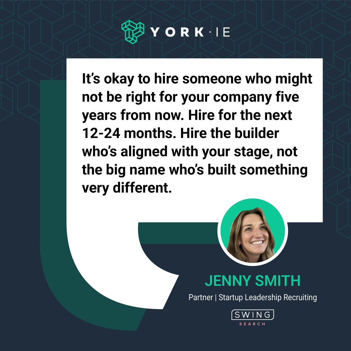 "Hiring a VP of Sales too early is like putting jet fuel in a car that’s still being built.”
- Jenny

In our latest blog, Jenny breaks down how to avoid over-hiring too soon and what kind of GTM leader startups really need first: hubs.la/Q03m9jJG0

#HiringRight #YorkIE