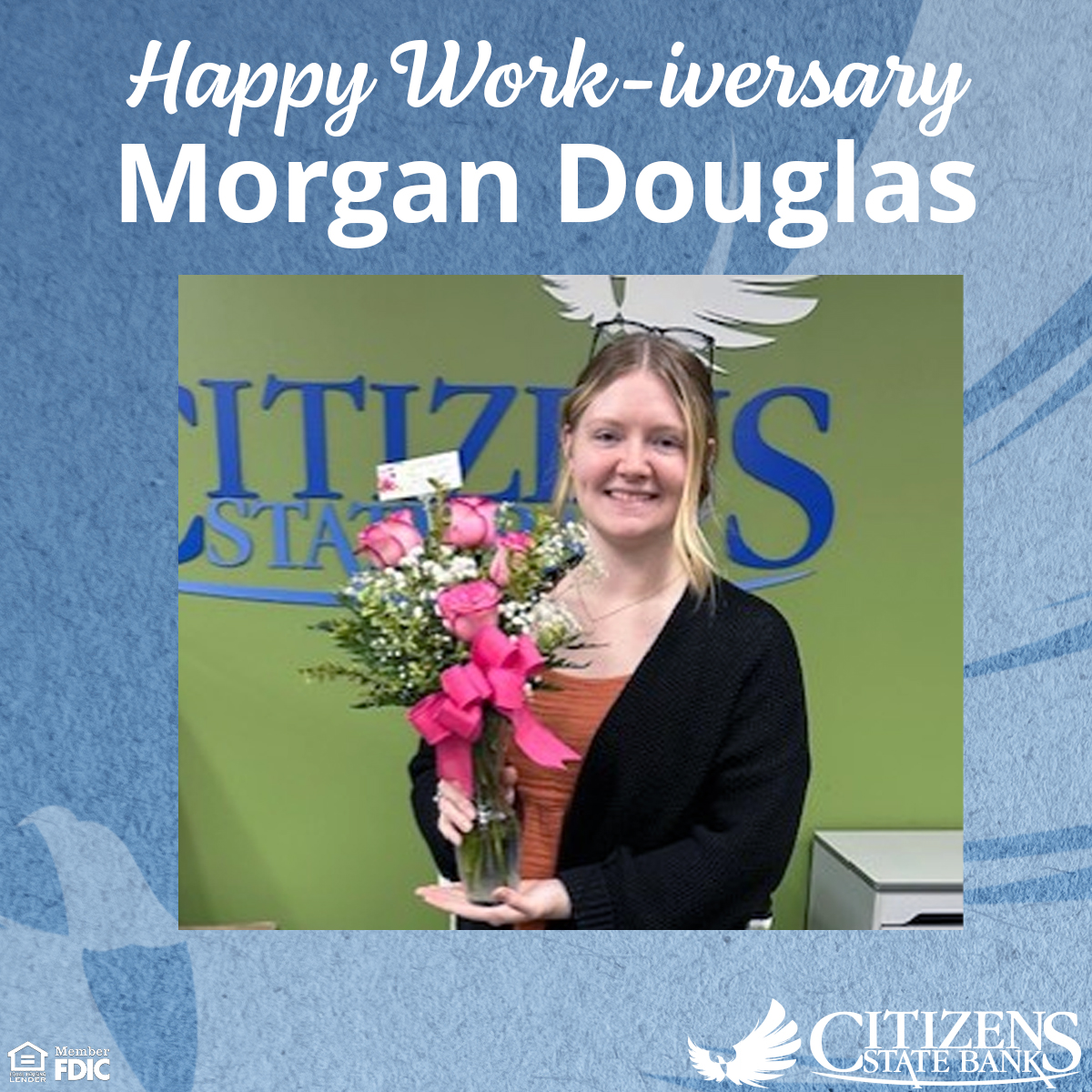 CSB_Indiana's tweet image. 🎉  #TeamCSB-Knightstown recently celebrated Morgan Douglas&apos;s 3-year work-iversary! 💐🍫 Susie Downey commented &quot;Morgan is such an important part of our team, and we’re grateful for all she does. Thank you, Morgan!&quot; 💙

#WorkAnniversary #CSBCares #KnightstownIN #TeamAppreciation