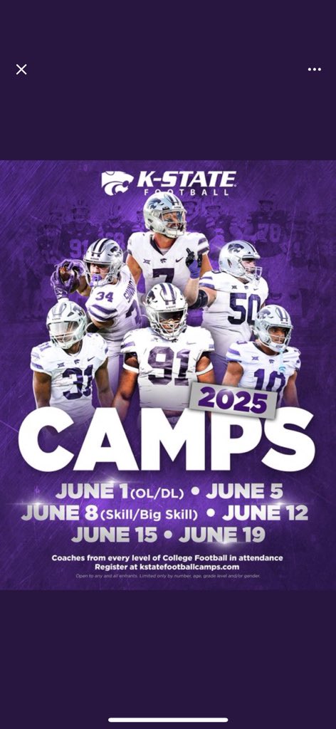 Thanks <a href="/spedbraet/">Taylor Braet</a> for the camp invite. Look forward to competing in June.  
<a href="/KStateFB/">K-State Football</a>  
<a href="/CoachKli/">Chris Klieman</a>