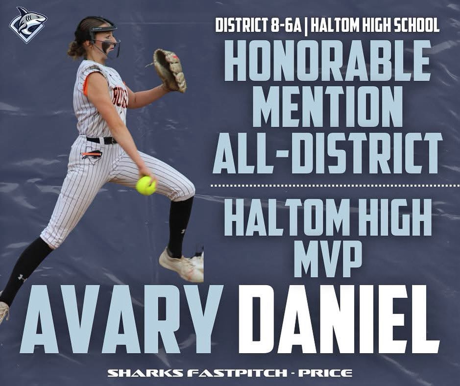 SharksPrice's tweet photo. 🙌 Shoutout to Avary Daniel for earning All-District Honorable Mention in District 8-6A! 
Your dedication and growth this season didn’t go unnoticed way to represent! 💙
#AlwaysMovingFoward #FinsUp https://t.co/zJsoSe91GT