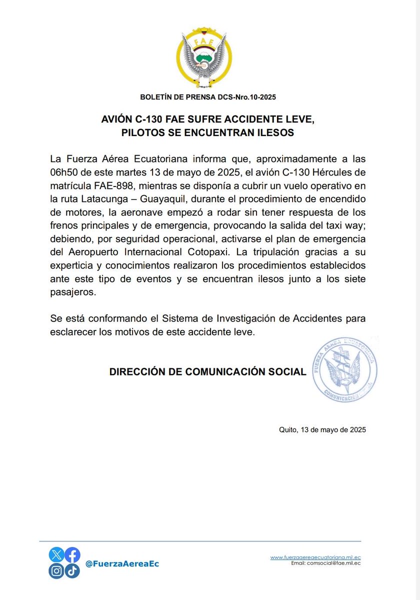 📌 ¡ATENCIÓN! 
La Fuerza Aérea Ecuatoriana informa 👇