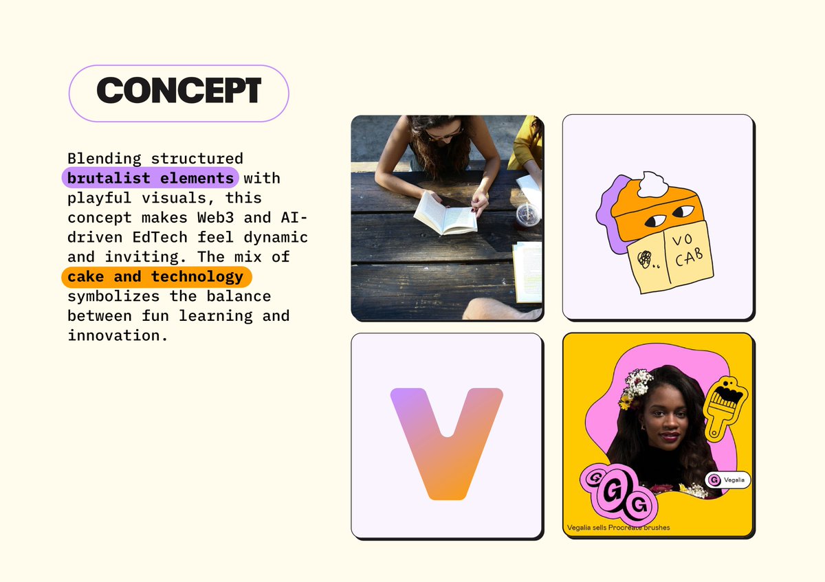 thestudycake's tweet photo. Introduce our brand kit ver 1.

Our branding voice is educational, friendly, engaging.

We are also combining futuristic, quirky style (AI, web3) with a vibrant color palette for educational creativity. https://t.co/lh36SdcsVE