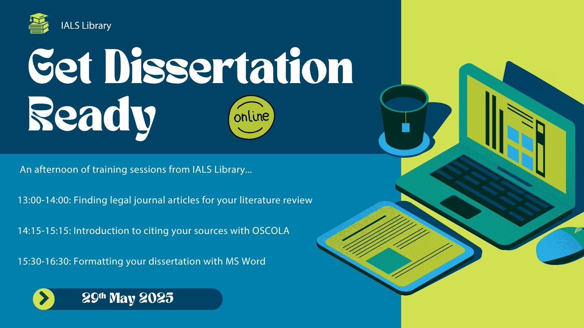 New date added! 📅 One more chance to Get Dissertation Ready with our afternoon of training sessions on finding sources, referencing with OSCOLA, and formatting with Word. Held online via Zoom on 29th May at 1pm. Book your place now: buff.ly/kCCQ56q