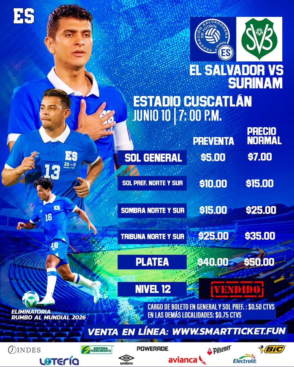 🎟️ | ¡Nivel 12,  Agotado! 👏🏼

🎫 Las demás entradas se van rápido 👀

🫵🏻 ¿Qué esperas para asegurar la tuya? 🏃🏻

#ElSalvador #EliminatoriaMundialista