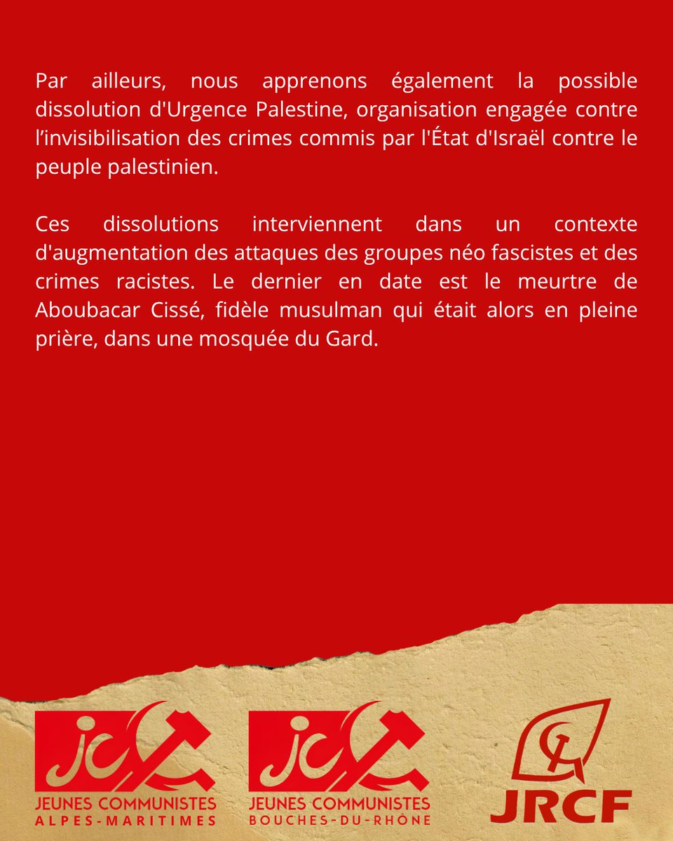 JCommunistes06's tweet photo. Solidarité avec @urgence_pal et la @jeune_garde 🚩🤝 https://t.co/37WyA6IapG