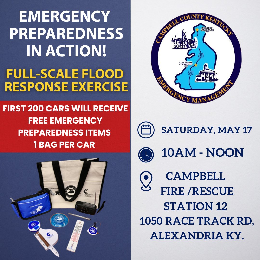 Campbell County Office of Emergency Management is hosting a Full-Scale Flood Response Exercise.  

Scenario: A major flood has hit our area, and we’re setting up a Point of Distribution (POD).