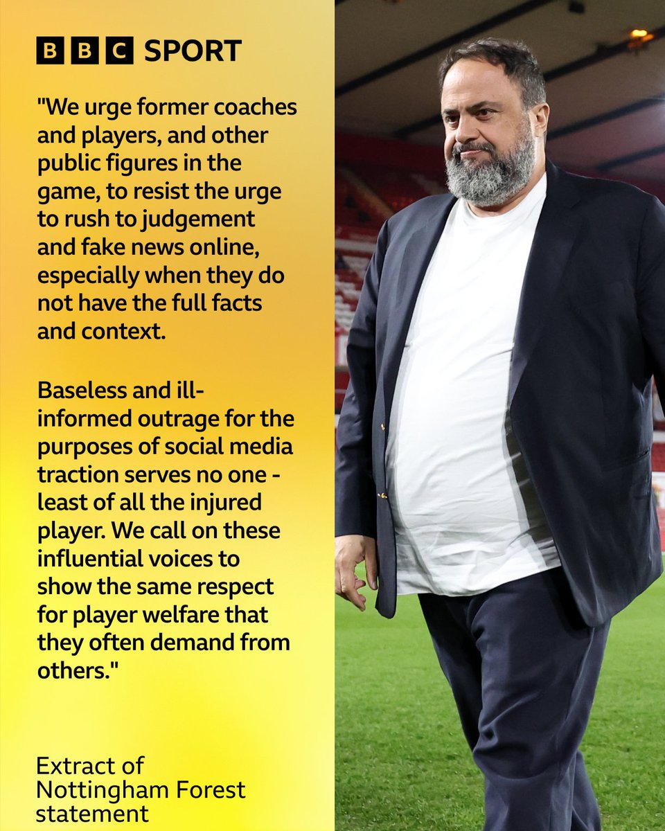 #NFFC release statement in which they say striker Taiwo Awoniyi is "recovering well so far" following his surgery on an abdominal injury.
They also stress there was "no confrontation" between Evangelos Marinakis and "Nuno or others" on Sunday.
Their statement goes on: