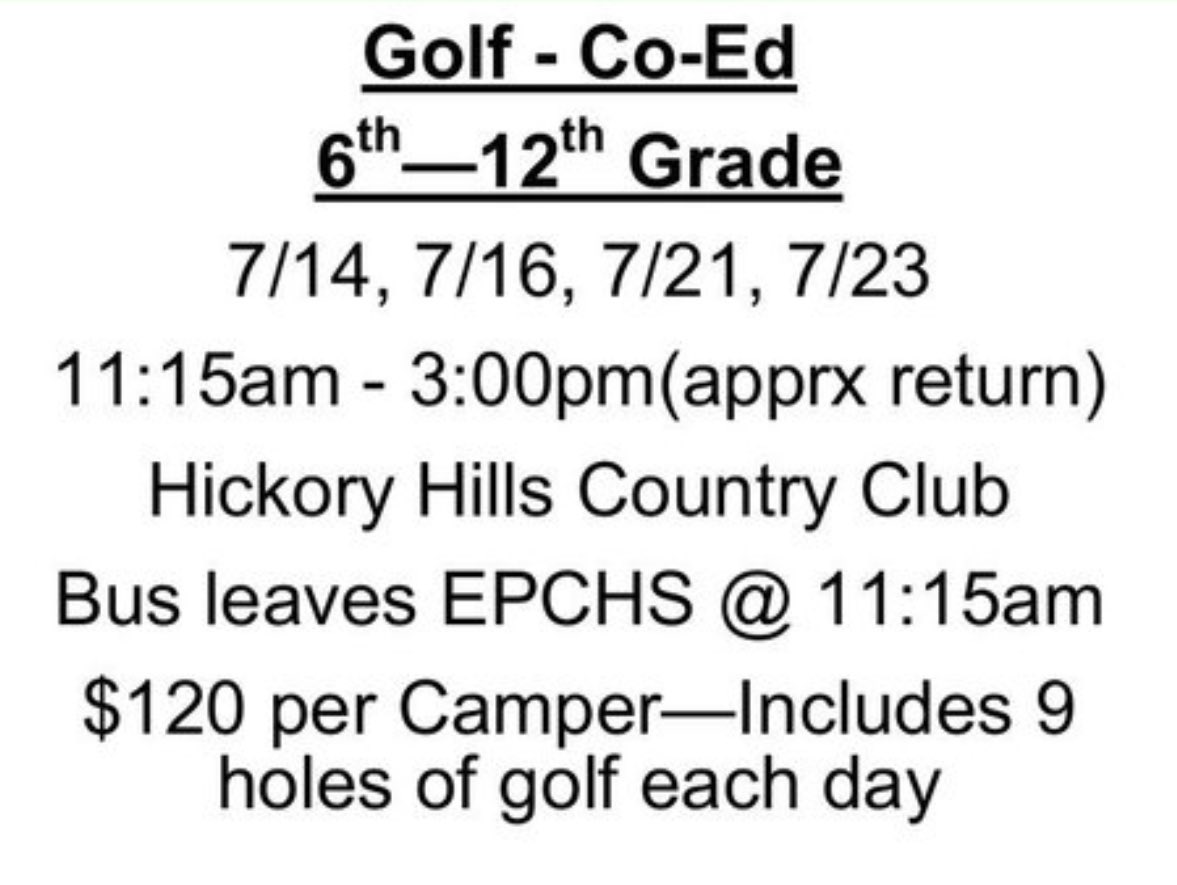 EpchsGolf's tweet image. Golf Summer Camp, register here:
schools.snap.app/EvergreenParkHS
@Epchs231
@EPCHSAthletics