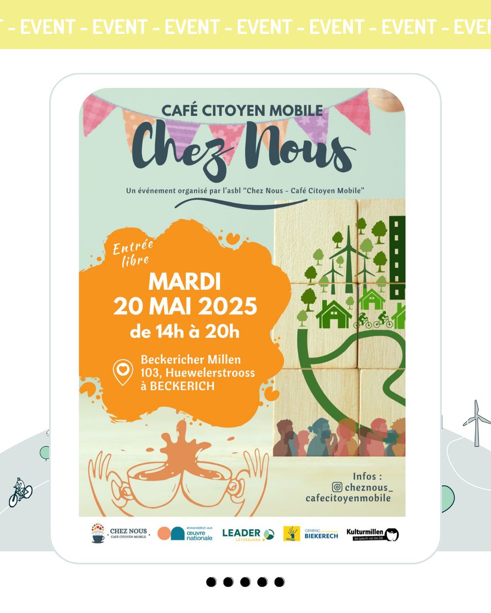 🌿 A new community space is coming to life at The Mill in Beckerich!
📅 Join us on 20 May, 2–8pm, for a participative afternoon with Maria Candelas &amp; Chez Nous – Café Mobile Citoyen.
🛠️ Let’s co-create a more sustainable, welcoming village.
#REGEN #Beckerich #CommunityPower