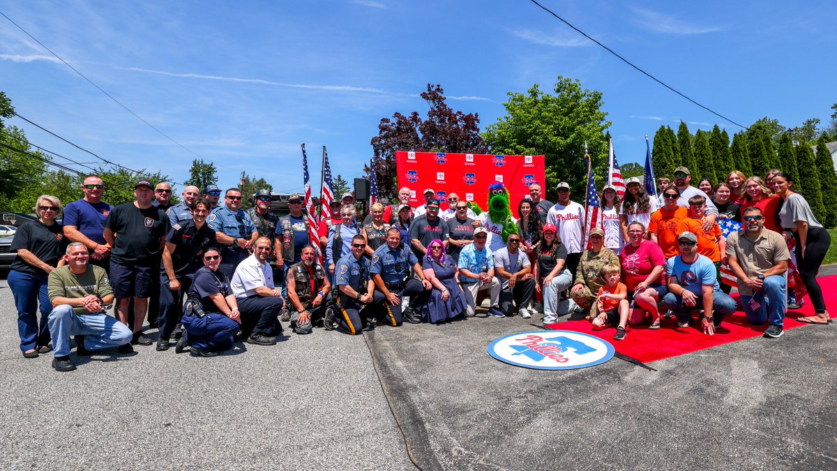 Phillies Charities (@philscharities) on Twitter photo A very emotional surprise for a local hero! 🇺🇸
We were honored to team up with <a href="/Toyota/">Toyota USA</a>, Team Foster, Warrior's Watch Riders, and the Delco community to personally invite retired U.S. Army Cpl. Billingsley to throw the first pitch at Saturday's Salute to Service game 🙌 A very emotional surprise for a local hero! 🇺🇸
We were honored to team up with <a href="/Toyota/">Toyota USA</a>, Team Foster, Warrior's Watch Riders, and the Delco community to personally invite retired U.S. Army Cpl. Billingsley to throw the first pitch at Saturday's Salute to Service game 🙌