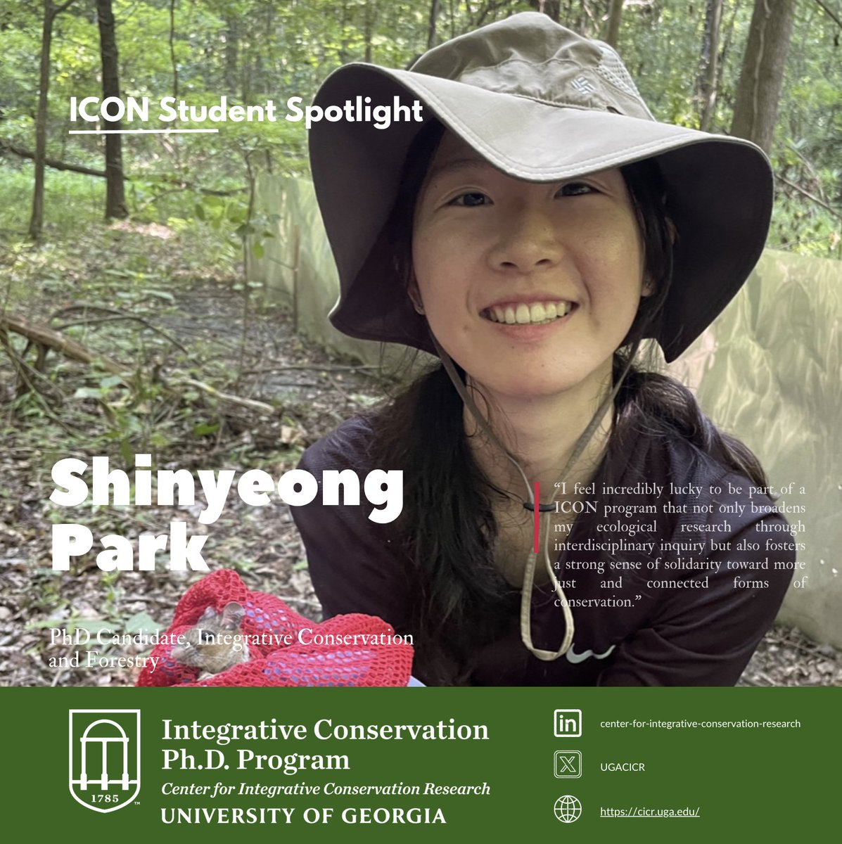 Integrative Conservation PhD Program (@ugaicon) on Twitter photo Meet Shinyeong Park, #ICON PhD student studying endangered crane feeding near Korea’s DMZ to rethink human-wildlife coexistence amid political and ecological uncertainty.
#UGAICON #UGACICR #ICONStudentSpotlight #IntegrativeConservation <a href="/UGAWarnell/">UGA's Warnell School</a> <a href="/UGAResearch/">UGA Research</a> Meet Shinyeong Park, #ICON PhD student studying endangered crane feeding near Korea’s DMZ to rethink human-wildlife coexistence amid political and ecological uncertainty.
#UGAICON #UGACICR #ICONStudentSpotlight #IntegrativeConservation <a href="/UGAWarnell/">UGA's Warnell School</a> <a href="/UGAResearch/">UGA Research</a>