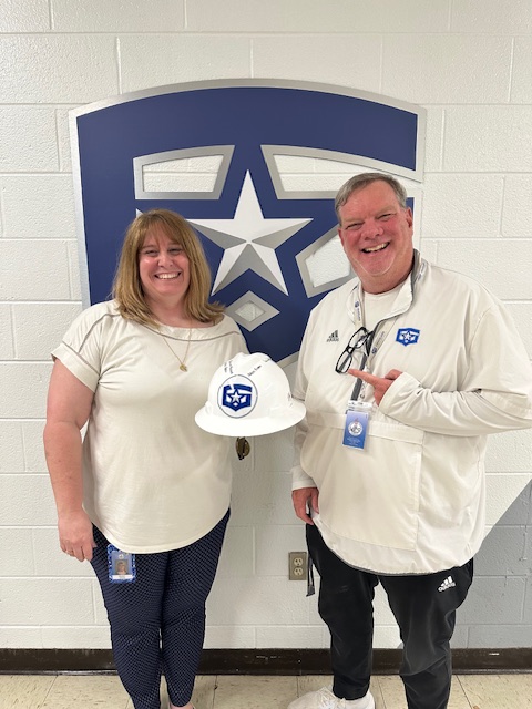 We are back at it again!!! 

We are recognizing our *Hard Hat Award* winners. 

Dr. Adkins was acknowledged for the month of April and Coach Breece was acknowledged for the month of May. 

Both recognized by their collegues for their hard work!

#GeneralsLEAD #TheSkyIsTheLimit 💪