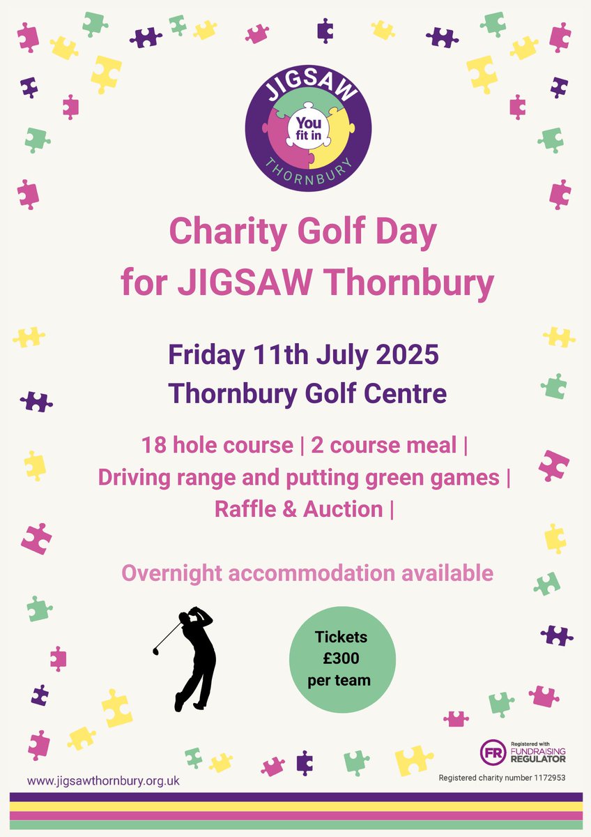 Calling all golfers for our first ever Charity Golf Day on the 11th of July at Thornbury Golf Centre. Enjoy a game of golf in aid of JIGSAW Thornbury. We have a fun day in store for all players, no matter how it goes out on the course! buff.ly/zntDiEz