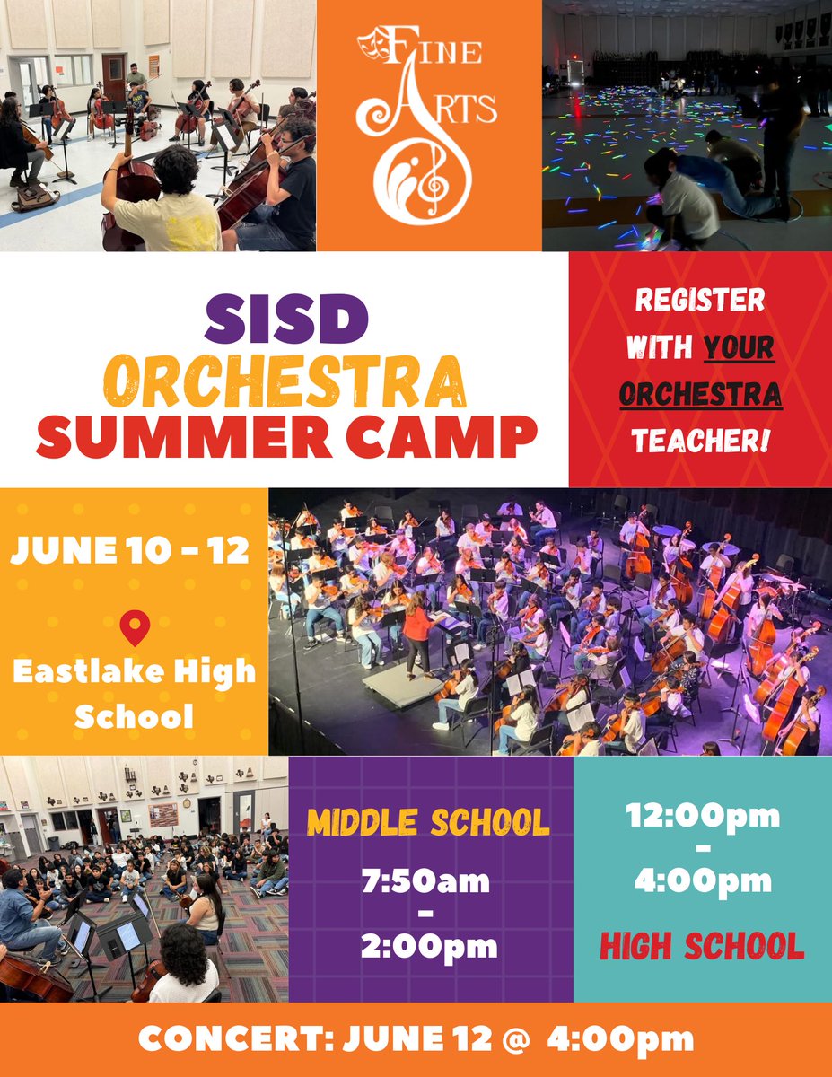 Summer is right around the corner! Join us for our SISD Summer Orchestra Camp! See your Orchestra Director to register! #TeamSISD #SISDFineArts