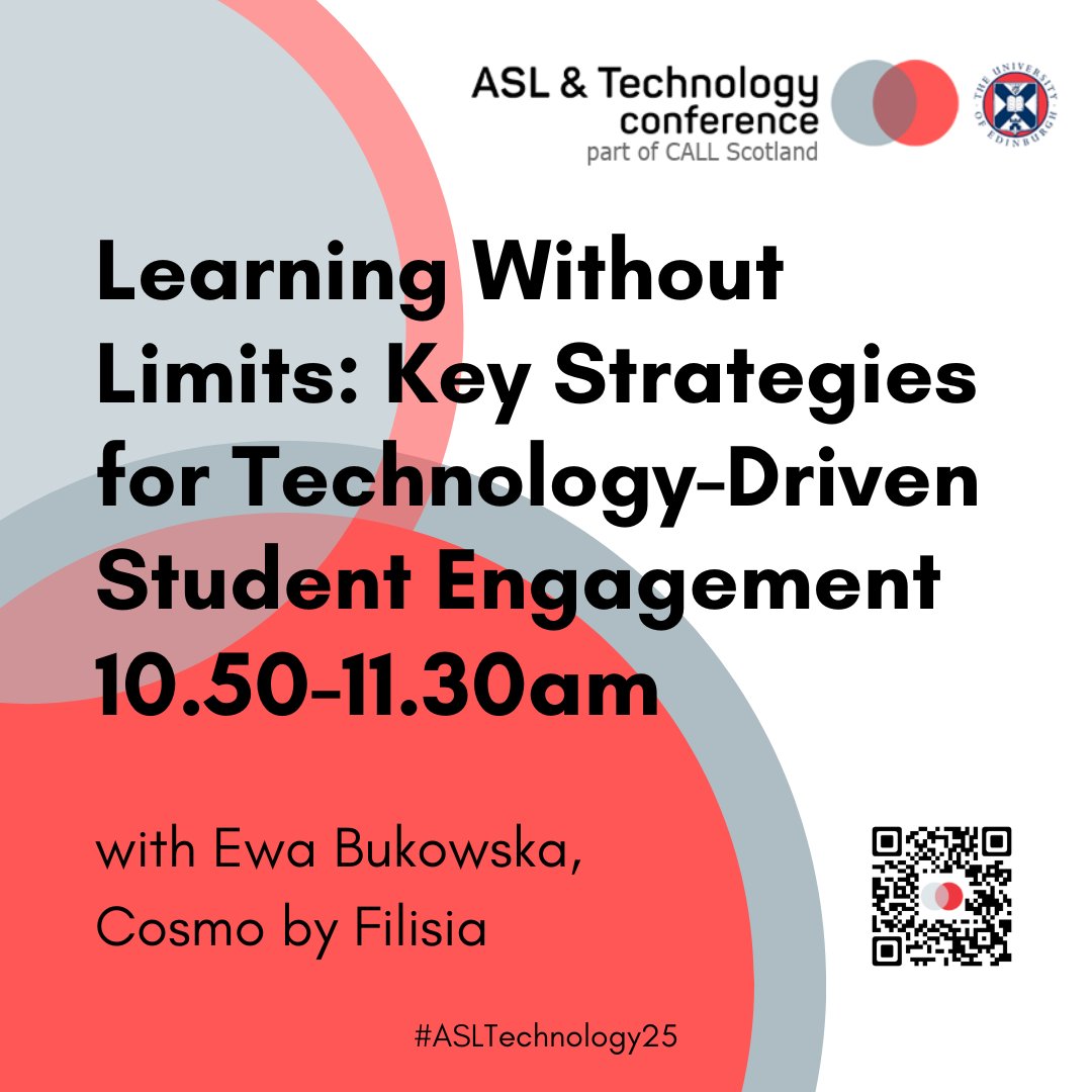 CALLScotland's tweet image. ASL &amp;amp; Technology Conference 11.6.25

Join Ewa from @cosmo_filisia at 10.50 to explore how gamification and technology can enhance engagement, individual learning outcomes and transferable life skills.

#ASLTechnology25
