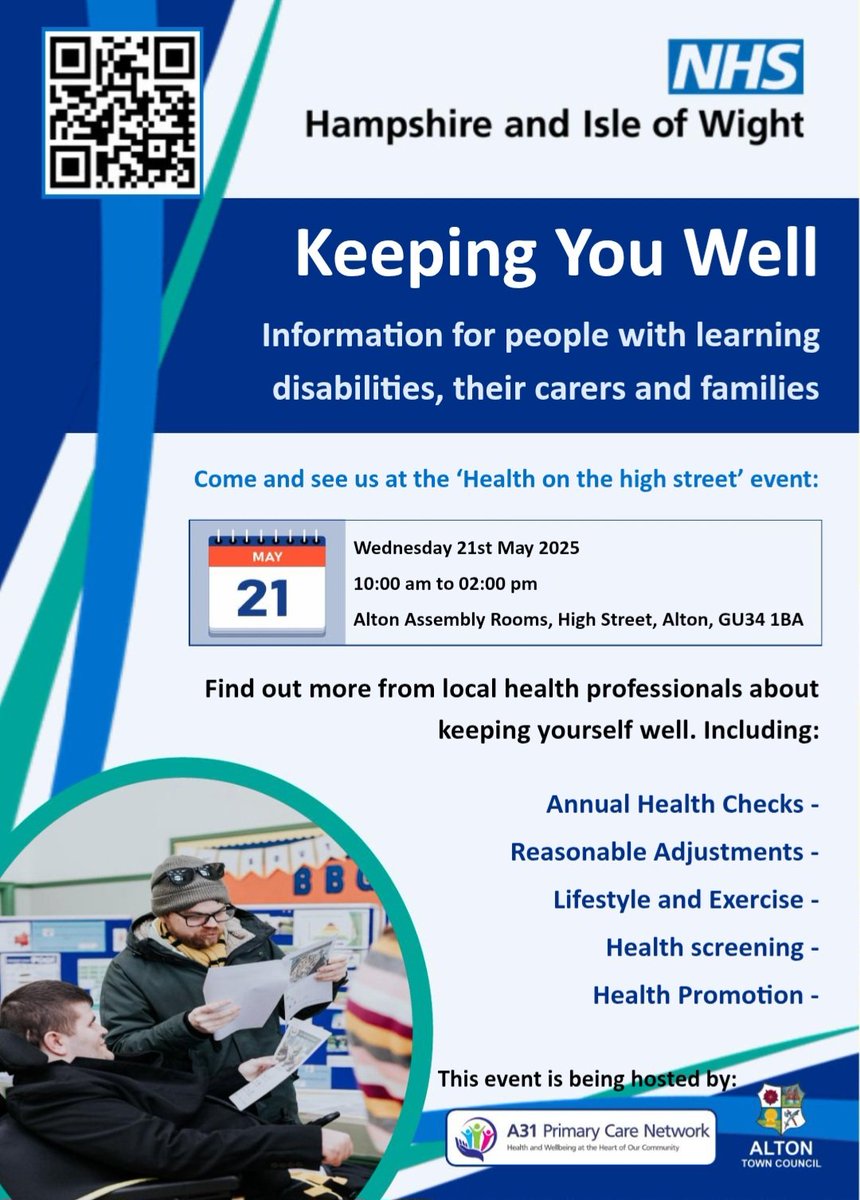 Another #KeepingYouWell event aimed at #people with a #learningdisability and their #carers is arranged for May 21st in #Alton. Please share far and wide so those in the local area have an opportunity to attend if interested. Lots of useful #information to be shared! See you soon