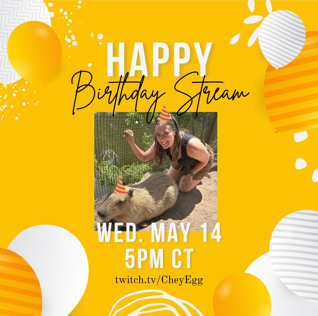 It’s actually happening!!! Join me on Wednesday for my birthday stream! 🥳💛

twitch.tv/CheyEgg
