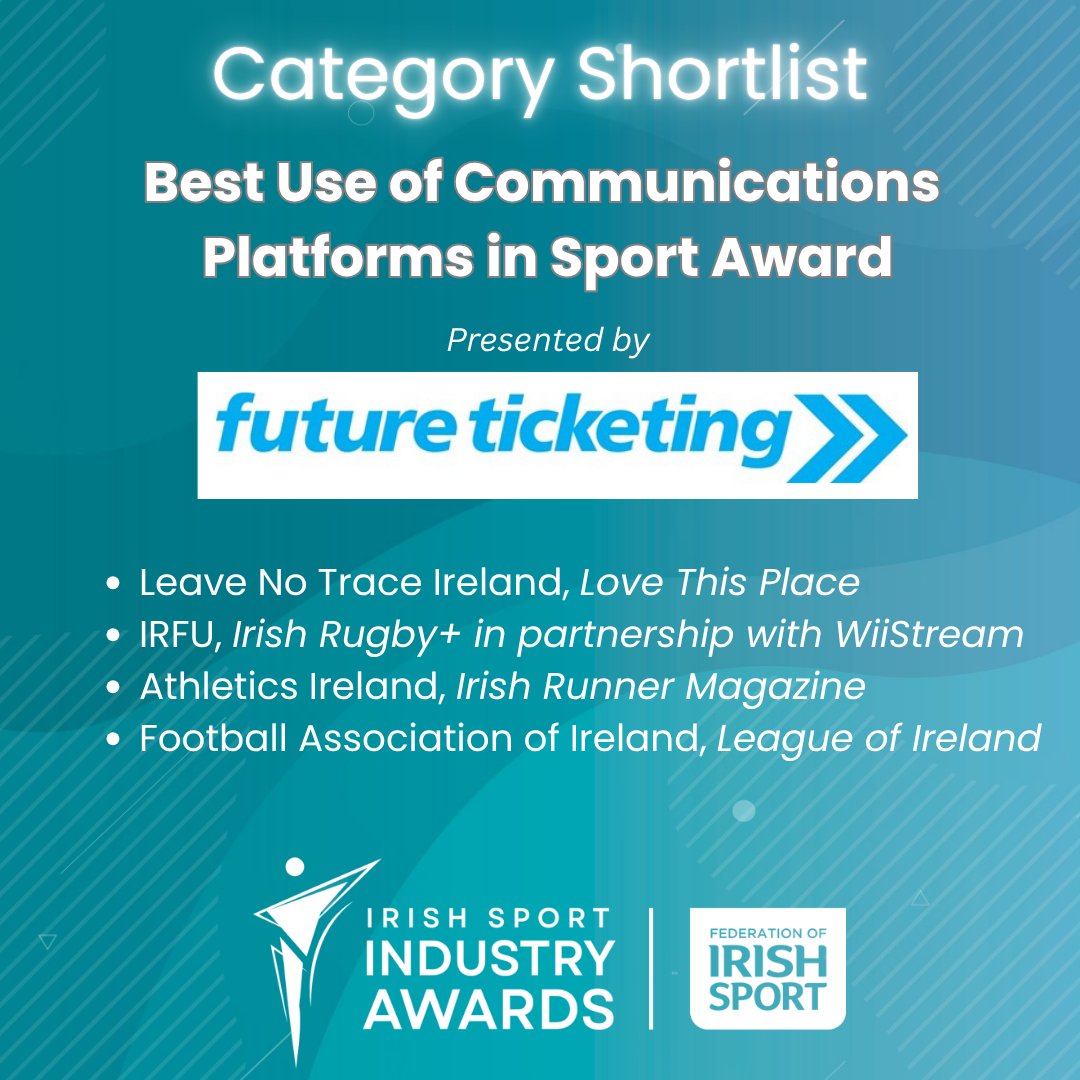 Irish Sport (@iresport) on Twitter photo ✨Presenting the award for Best Use of Communications Platforms in Sport are FIS Partners <a href="/FutureTkting/">Future Ticketing</a>, transforming the digital ticket sales process giving you complete control. Good luck to <a href="/LeaveNoTraceIrl/">Leave No Trace Ireland</a> <a href="/IrishRugby/">Irish Rugby</a> <a href="/wiistream_/">Wiistream</a> <a href="/irishathletics/">Athletics Ireland</a> <a href="/FAIreland/">FAIreland</a> <a href="/LeagueofIreland/">League of Ireland</a> ✨Presenting the award for Best Use of Communications Platforms in Sport are FIS Partners <a href="/FutureTkting/">Future Ticketing</a>, transforming the digital ticket sales process giving you complete control. Good luck to <a href="/LeaveNoTraceIrl/">Leave No Trace Ireland</a> <a href="/IrishRugby/">Irish Rugby</a> <a href="/wiistream_/">Wiistream</a> <a href="/irishathletics/">Athletics Ireland</a> <a href="/FAIreland/">FAIreland</a> <a href="/LeagueofIreland/">League of Ireland</a>