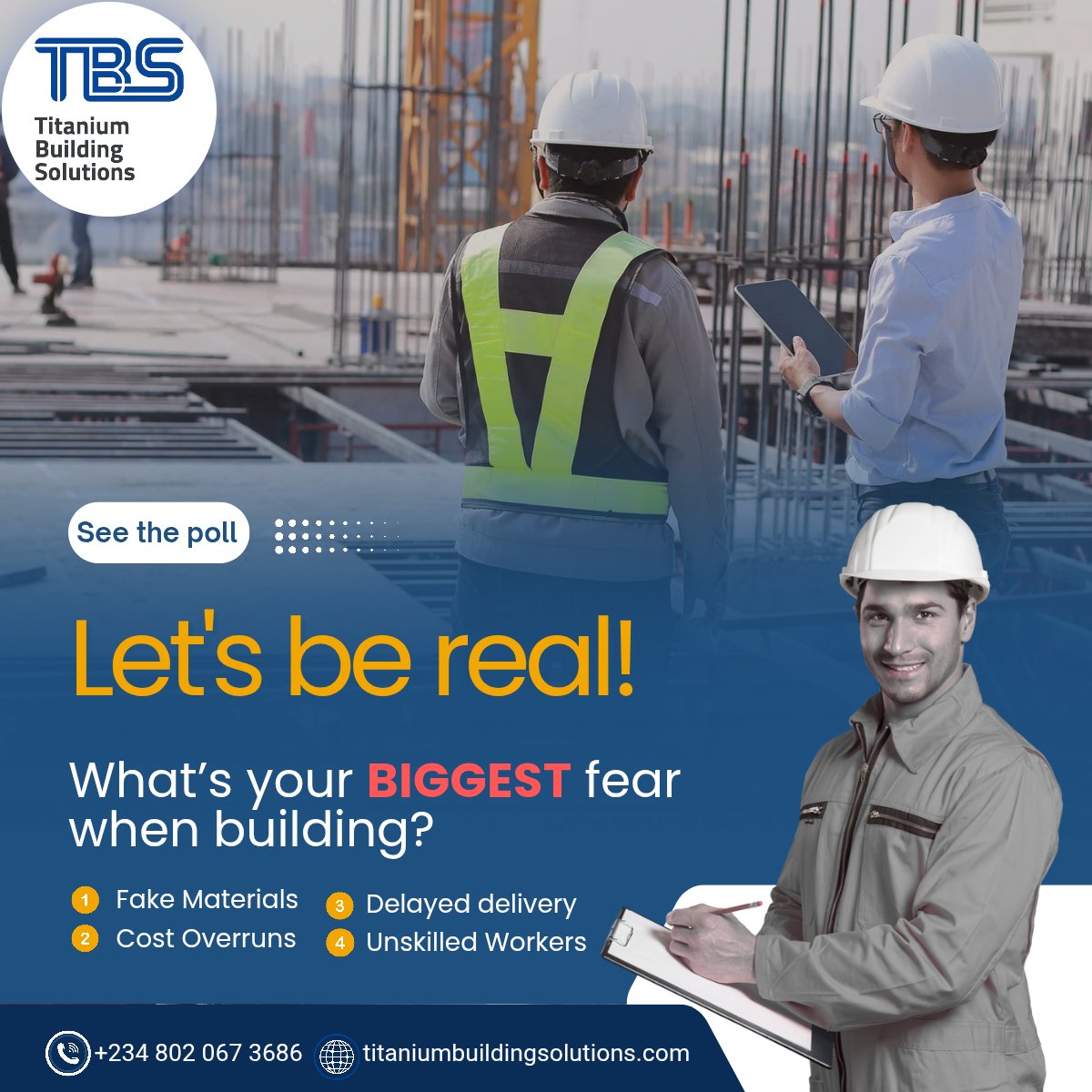 You’re not alone. Every builder has that one thing that keeps them up at night—
What’s yours?

Vote in our story poll today!
We’re here to solve those fears with quality, trust, and expert support.

#ConstructionWorries #BuilderTalk #BuildSmart #titaniumbuildingsolutions