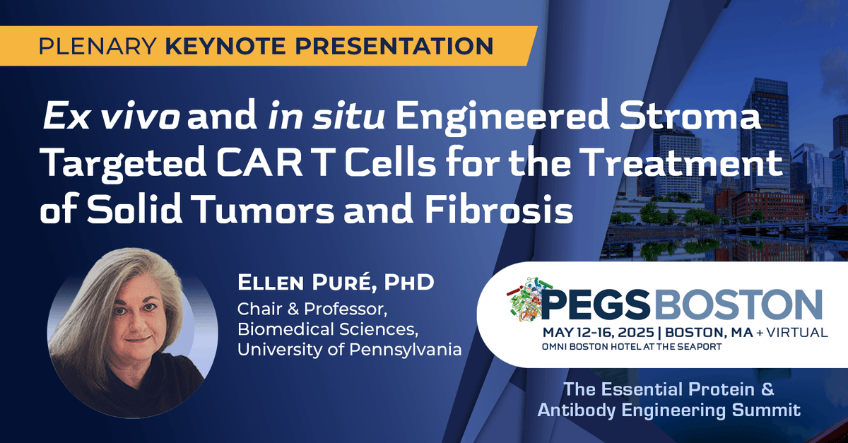 Don’t miss #PEGSummit Plenary Keynote by Ellen Puré
Explore ex vivo &amp; in situ strategies and their synergy with chemo &amp; immunotherapies.

May 14 at 8:50 AM
