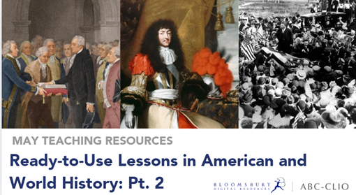 As a part of our Bloomsbury / ABC-CLIO core history collection, these modules are your go-to resources for organizing lessons in both American and World History! abc-clio.com/free-resources/
 
#BloomsburyDigitalResources #DigitalResources #eResources #SchoolResources