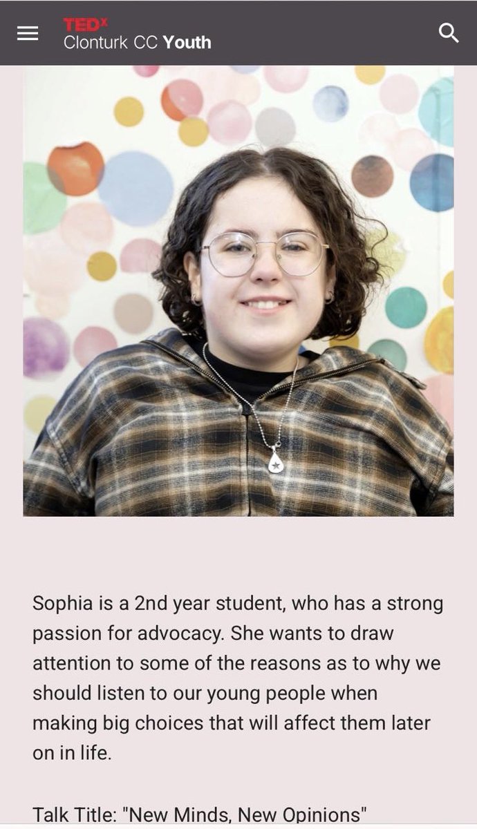 Access For All Ireland (@accessforall7) on Twitter photo For anyone interested tonight our very own Sophia is giving her first <a href="/TEDx/">TEDx</a> Jnr talk in <a href="/DCU/">Dublin City University</a>
Her TEDX Jnr talk will focus on how activism can and does make change!
Link below 👇🏽
♿️♿️♿️♿️
#NothingAboutUsWithoutUs
<a href="/clonturkcc/">Clonturk CC</a>
ted.com/tedx/events/60… For anyone interested tonight our very own Sophia is giving her first <a href="/TEDx/">TEDx</a> Jnr talk in <a href="/DCU/">Dublin City University</a>
Her TEDX Jnr talk will focus on how activism can and does make change!
Link below 👇🏽
♿️♿️♿️♿️
#NothingAboutUsWithoutUs
<a href="/clonturkcc/">Clonturk CC</a>
ted.com/tedx/events/60…
