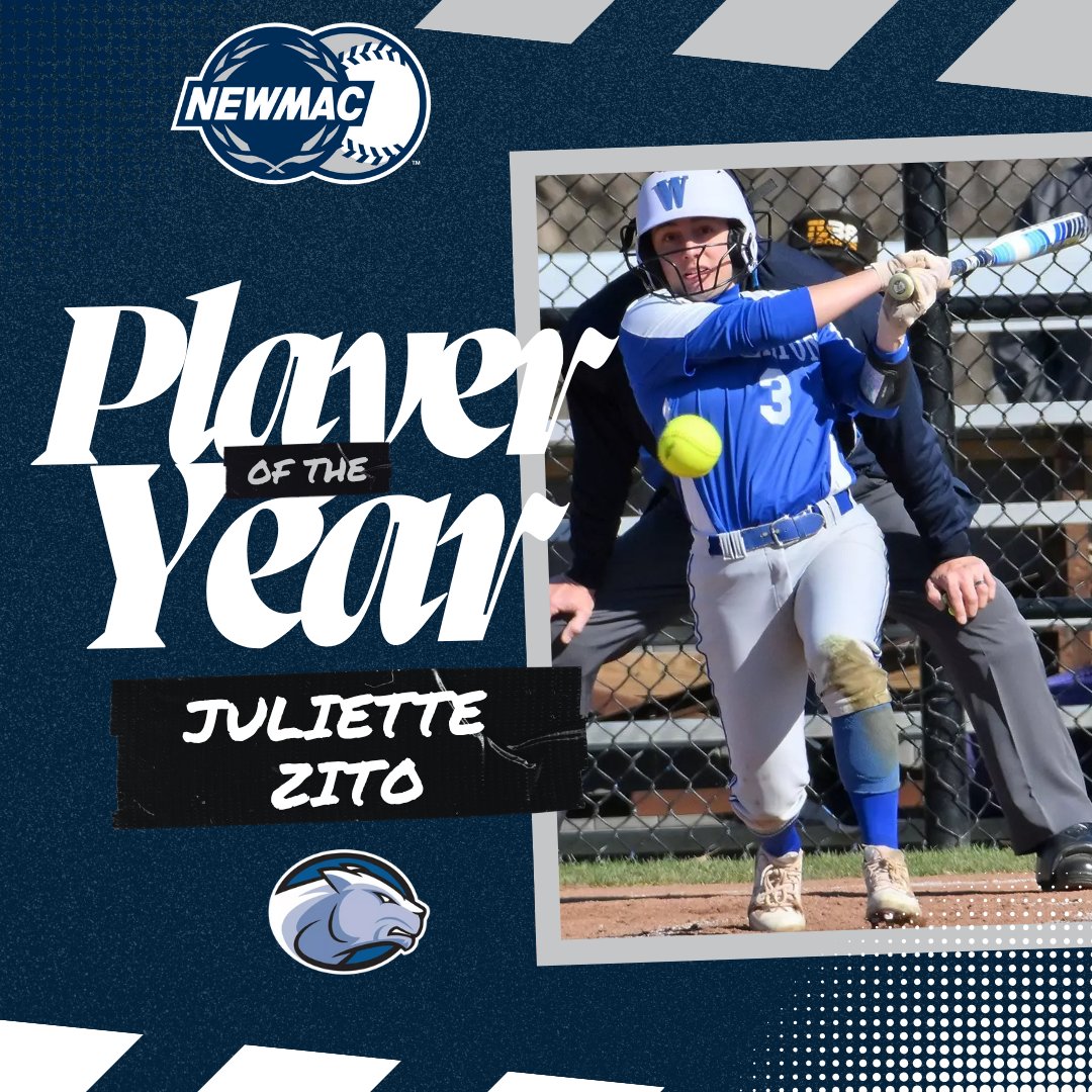 Congrats to @WheatonLyons Juliette Zito, who was voted the NEWMAC Softball Player of the Year! 

⭐ 2nd in league with a .471 average in NEWMAC play
⭐ Led league with 65 hits 
⭐ Led league with 44 runs scored 

#GoNEWMAC // #WhyD3