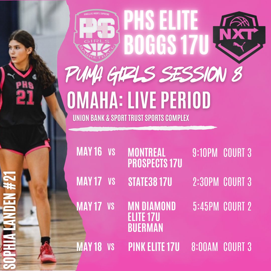 Sophia Landen (@sophialanden26) on Twitter photo Here’s my schedule for this weekends live period in Omaha.
<a href="/PHSGirlsBBall1/">Pinellas Hoop Supreme Girls Basketball NXT</a>
<a href="/coach_bianchi/">Coach Bianchi</a>
<a href="/B_Boggs13/">Coach B</a>
<a href="/PRO16G/">NXTPRO Girls League</a>
#classof2026 Here’s my schedule for this weekends live period in Omaha.
<a href="/PHSGirlsBBall1/">Pinellas Hoop Supreme Girls Basketball NXT</a>
<a href="/coach_bianchi/">Coach Bianchi</a>
<a href="/B_Boggs13/">Coach B</a>
<a href="/PRO16G/">NXTPRO Girls League</a>
#classof2026