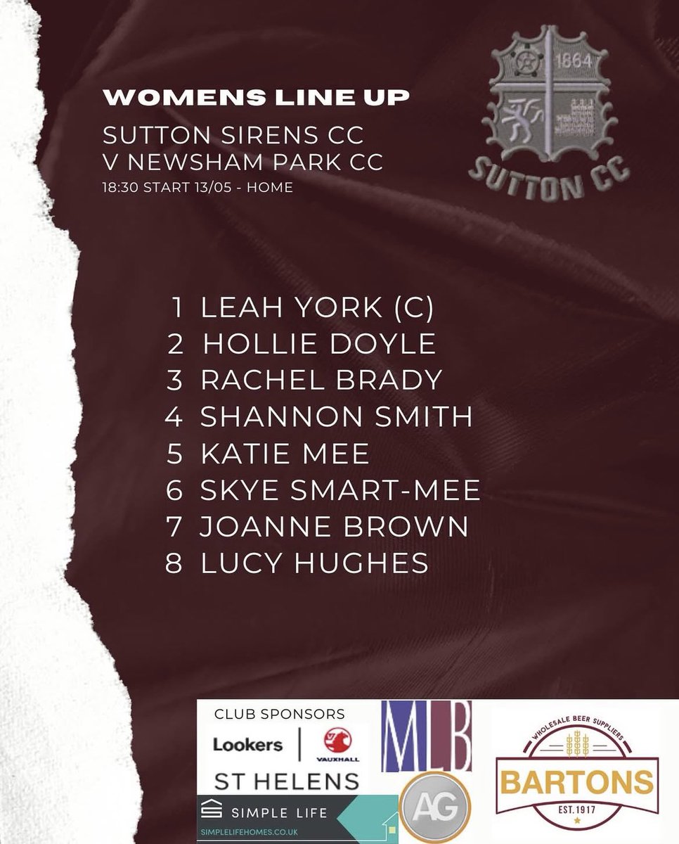 The Sirens are back in action this evening looking to build on Sunday’s win!

Here is how we line up. Go well ladies! 🧜‍♀️🏏

#COYS #Sirens