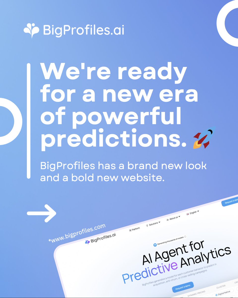 🚀 BigProfiles enters a new era! New look, same energy.
Our AI predicts the best channel, product &amp; future CLV with next-level precision.
Explore the new site 👉 bigprofiles.com

#BigProfiles #AIforCRM #PredictiveMarketing #DataDriven #CustomerIntelligence #NewBeginning