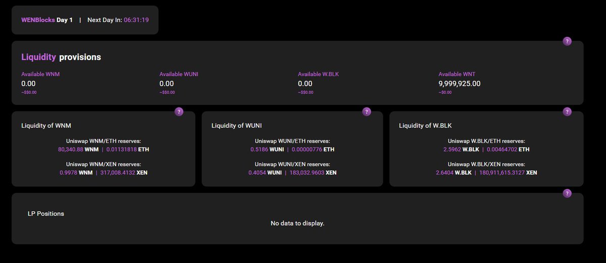 🚀 Wenblocks Liquidity Protocol 🚀

✨ 10M $WNT tokens for liquidity providers!

How it works:

- Pair $ETH or $XEN with $WNT (up to 10M)
- LP tokens vest 10% every 30 days for 10 months
- Offer ends when 10M $WNT are paired. First come, first served. All other $WNT comes from