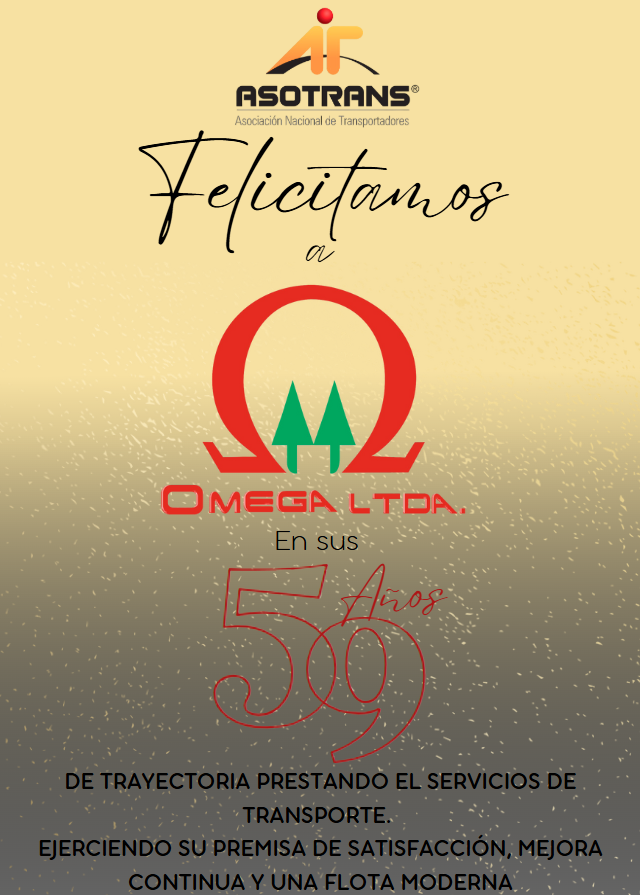 Desde <a href="/ASOTRANS/">Asociación Nacional de Transportadores ASOTRANS</a> enviamos un saludo especial a nuestra empresa afiliada #CoopOmegaltda en sus 5⃣9⃣años de trayectoria, ejerciendo su premisa de satisfacción, mejora continua y una flota moderna. 
Felicitaciones🥳🚌🛣️🇨🇴
