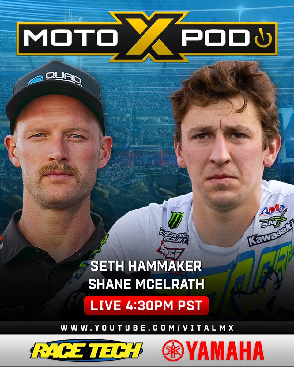 MOTOXP0D's tweet image. Tonight we have @sethhammaker & Shane McElrath live at 430Pac/730Eastern on the Vitalmx YouTube channel. Thx @racetechsuspen @YamahaRacingcom
@xbrandgoggles @fxrmoto @guts_racing_inc @Evanscooling @proxracingparts @tboltusa @etsracingfuels