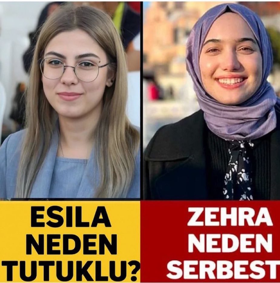 avkapanan3's tweet photo. Her gün bıkmadan soracağım:

Esila neden içeride?

Zehra Kınık neden serbest?

Vicdan sahibi herkesten en az 1 tweet bekliyorum: #EsilaİçinAdalet https://t.co/sBOKKxE0NU