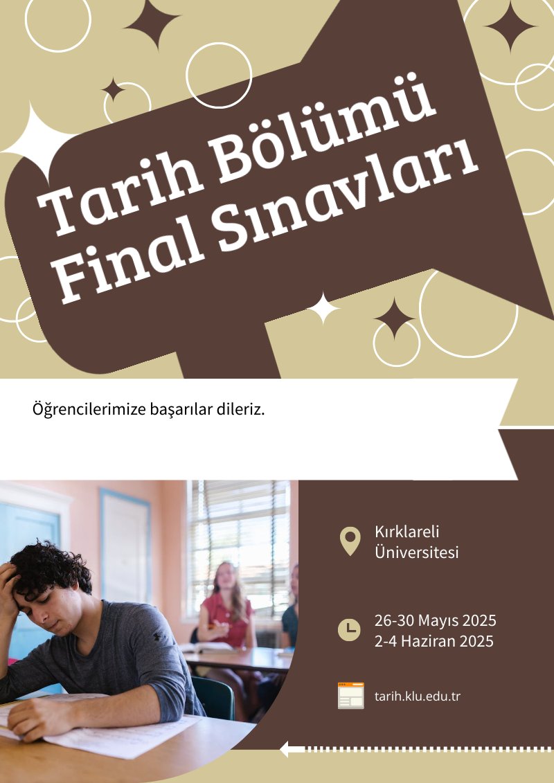 📢Final sınav programımız ilan edildi. Öğrencilerimize başarılar dileriz. 
➡️tarih.klu.edu.tr/Sayfalar/37076…