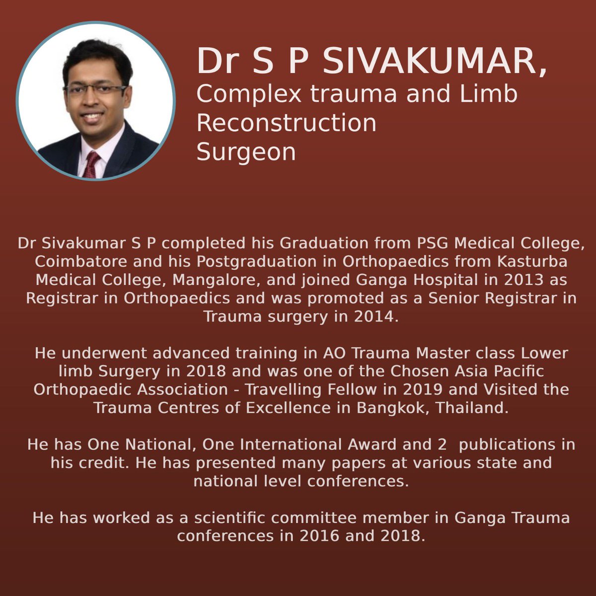RoyalLondonOrth's tweet image. Weโre excited to welcome our second speaker Dr. S P Sivakumar from Ganga Hospital, India, at the RLHOTS 2025 Academic Meeting!
Book your tickets now ๐จ๐จ
royallondonrotation.com/rlhots-2025
#RLHOTS2025 #Orthopaedics #TraumaSurgery