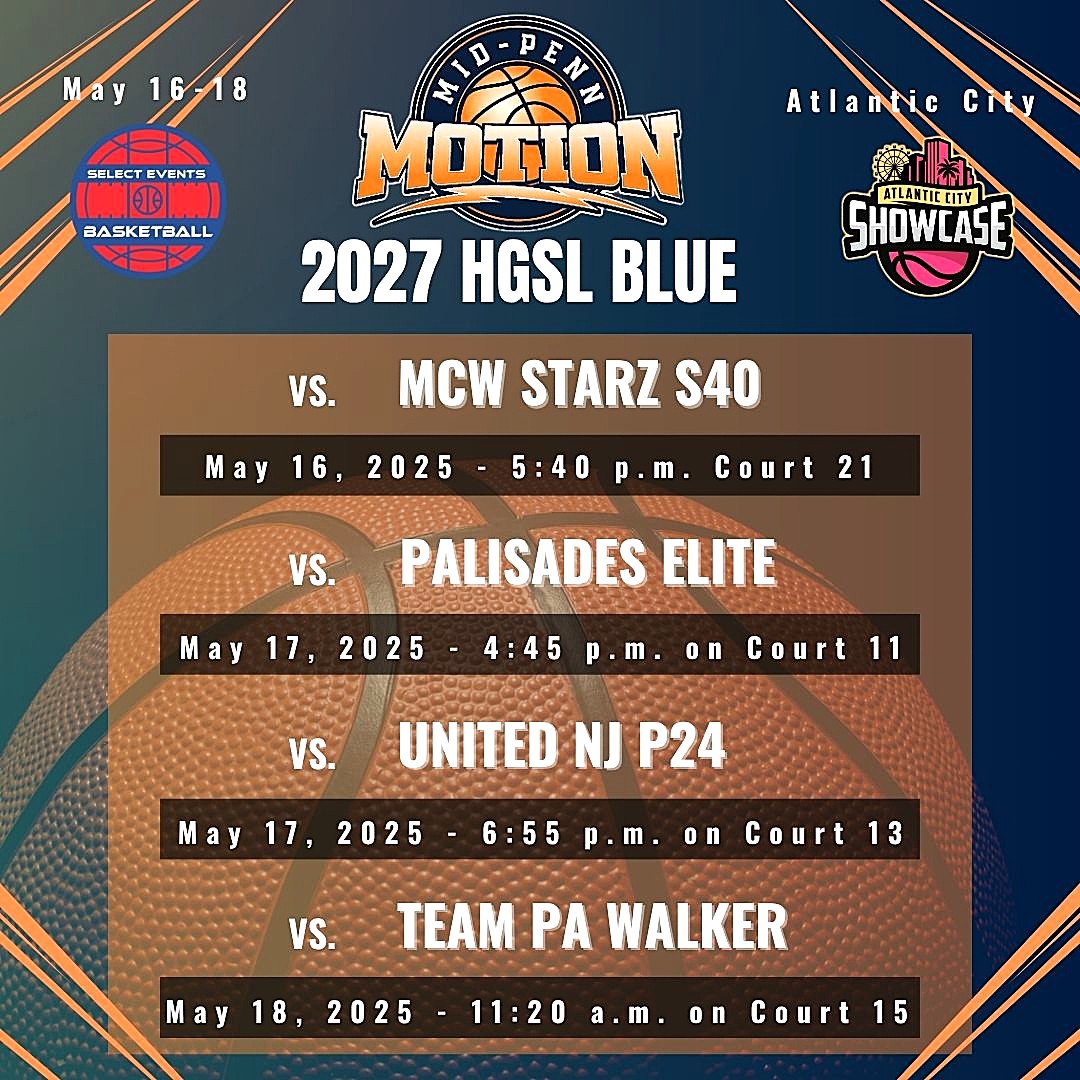 Mid-Penn Motion 2027 (HGSL & HGPL) (@motion2027) on Twitter photo <a href="/Motion2027/">Mid-Penn Motion 2027 (HGSL & HGPL)</a> HGSL off to New Jersey this weekend for the <a href="/SelectEventsBB/">Select Events Basketball</a> AC Showcase. <a href="/Motion2027/">Mid-Penn Motion 2027 (HGSL & HGPL)</a> HGSL off to New Jersey this weekend for the <a href="/SelectEventsBB/">Select Events Basketball</a> AC Showcase.