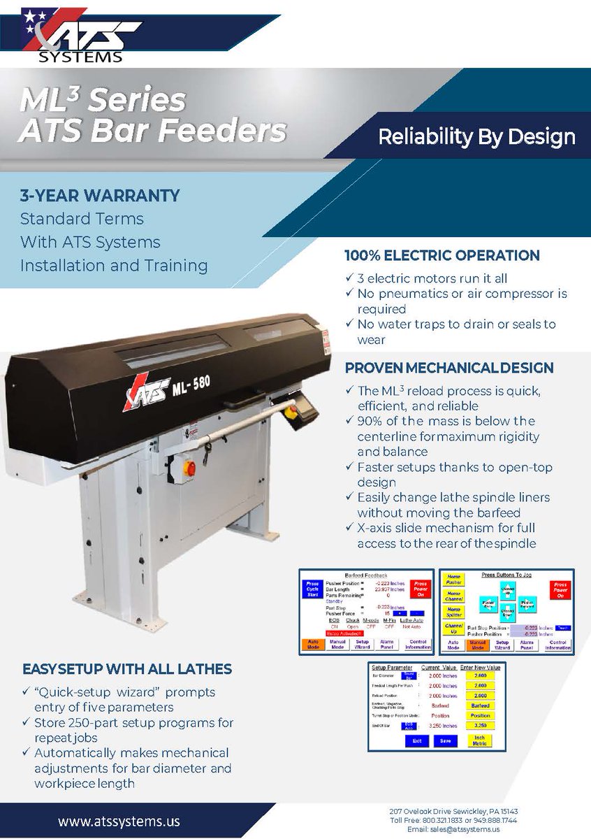 Ats_Systems_'s tweet image. Boost Your Productivity with ATS Systems All-Electric Bar Feeders

• Maximized Efficiency
• Reduced Material Waste
• Improved Accuracy and Consistency
• Enhanced Workplace Safety
 
Get a quote today: hubs.la/Q03mdTJQ0