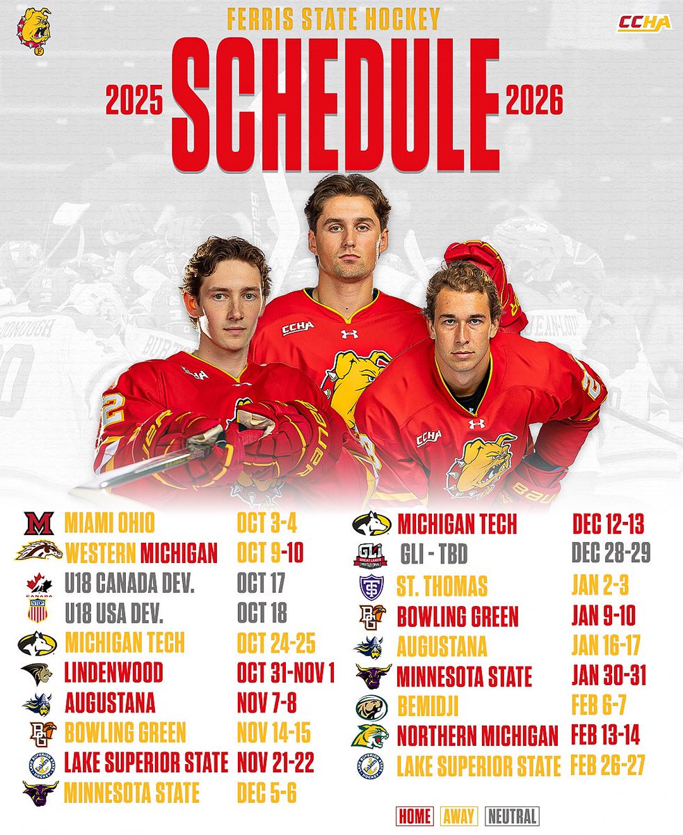 Let the countdown begin! 🗓️ 🏒

Our 2025/26 schedule is set. Only 143 days until Bulldog Hockey is back! 🤩