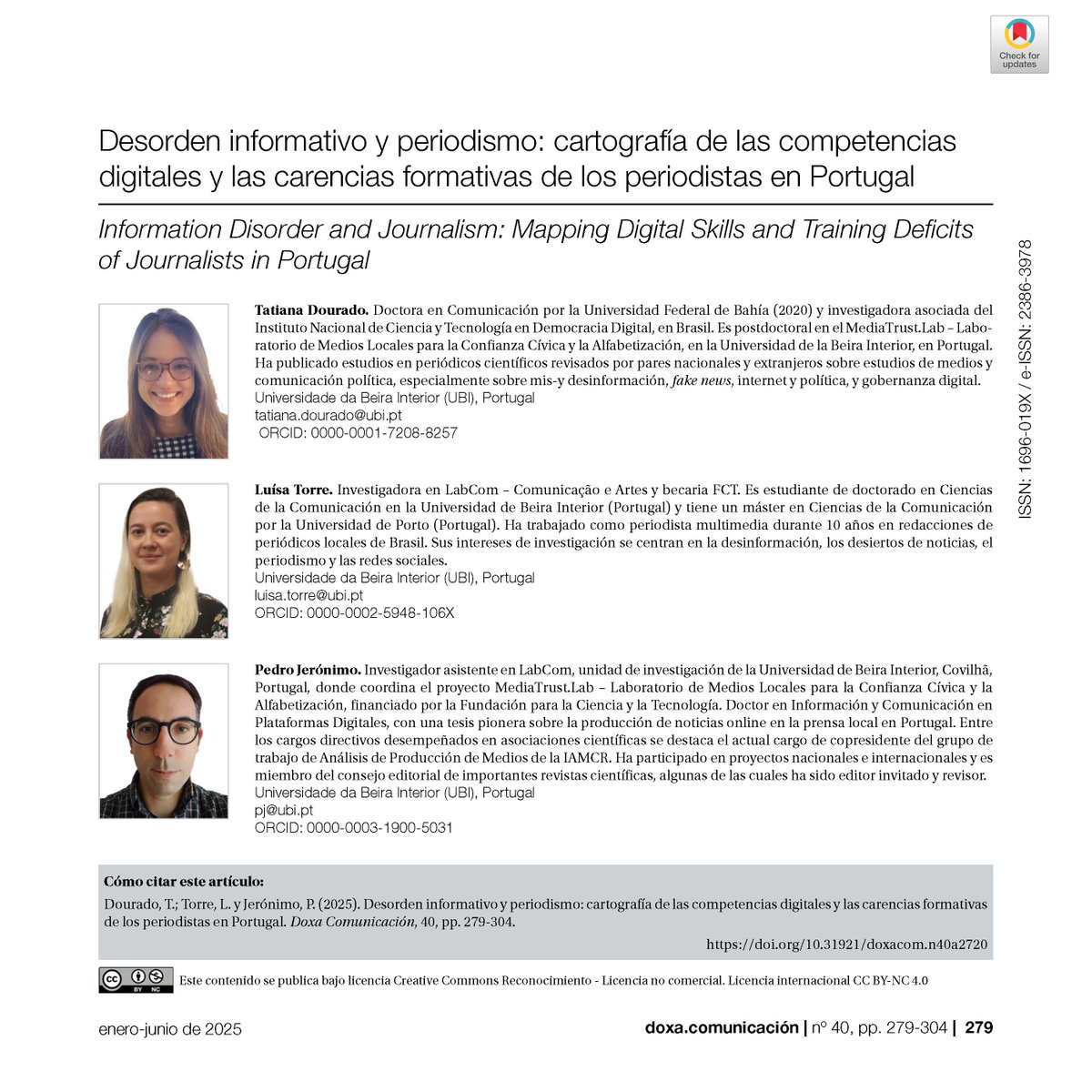 Doxa Comunicación (@doxacom) on Twitter photo Desorden informativo y periodismo: cartografía de las competencias digitales y las carencias formativas de los periodistas en Portugal
👌🏻 Por Tatiana Dourado, Luísa Torre y Pedro Jerónimo de la <a href="/UBI_pt/">Univ. Beira Interior</a>
DOI: doi.org/10.31921/doxac…
#periodistas Desorden informativo y periodismo: cartografía de las competencias digitales y las carencias formativas de los periodistas en Portugal
👌🏻 Por Tatiana Dourado, Luísa Torre y Pedro Jerónimo de la <a href="/UBI_pt/">Univ. Beira Interior</a>
DOI: doi.org/10.31921/doxac…
#periodistas