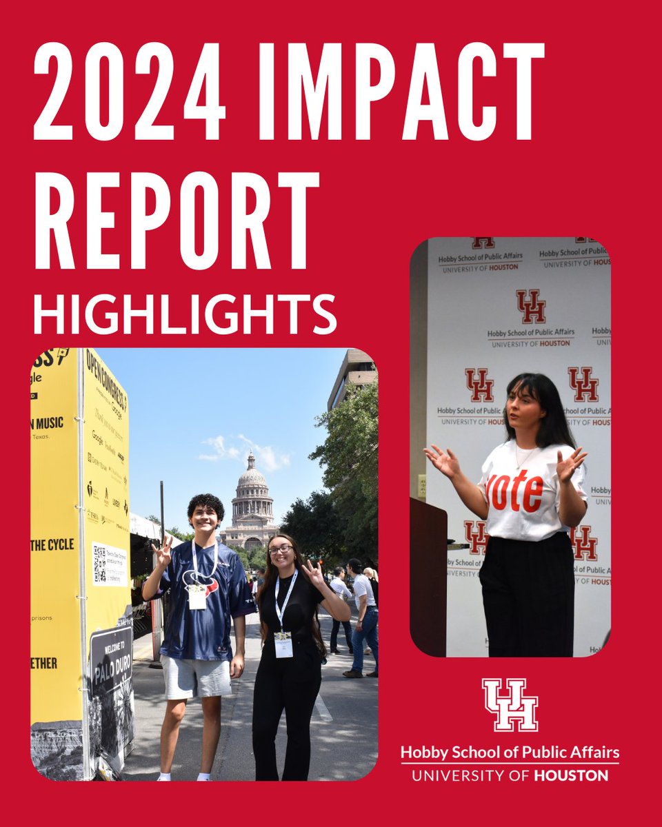 Reflect on 2024 at the Hobby School by reading about the impactful work from student and alumni milestones to research on policy issues. Thanks for your partnership in making Hobby School a dynamic hub for public affairs education. Read the impact report: bit.ly/4medaYB